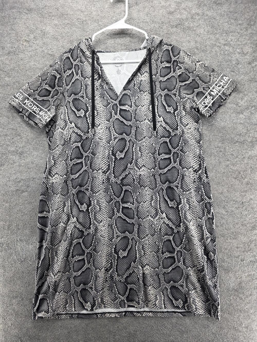 Michael Kors Dress Womens XL Gray T-Shirt Dress Hooded Snake Print Jersey Casual